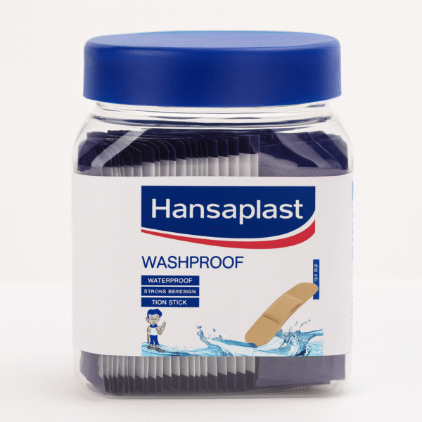Hansaplast Washproof Adhesive Plasters — Assorted Sizes (Jar) — Water-Resistant Wound Protection